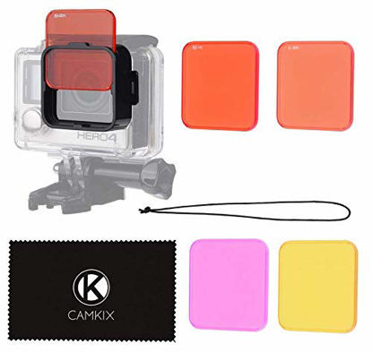 Picture of CamKix Diving Lens Filter Kit Compatible with GoPro Hero 4, Hero+, Hero and 3+ - fits Standard Waterproof Housing - Enhances Colors for Underwater Video and Photography - Includes 5 Filters