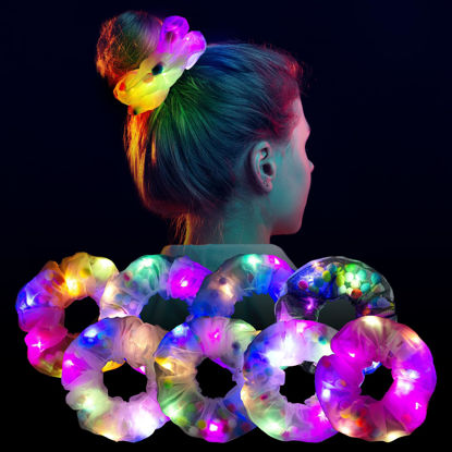 Picture of 8 Pcs LED Scrunchies for Women - Light Up Hair Scrunchies for Girls, Led Glow Hair Bands Colorful Yarn Hair Tie light up Hair Accessories, Glow in the Dark Party Supplies for Christmas Rave Glow Party (#02)