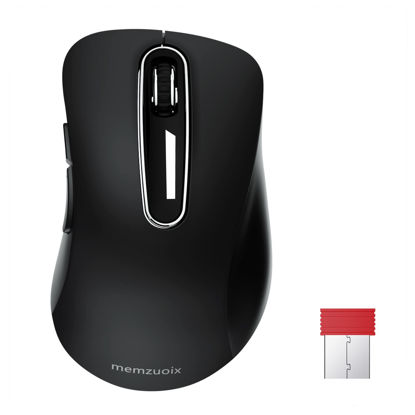 Picture of memzuoix 2.4G Wireless Mouse, 1200 DPI Computer Wireless Mouse with USB Receiver, Portable Wireless USB Mouse Battery Powered Cordless Mouse for Laptop, PC, Desktop, 5 Buttons (Black)
