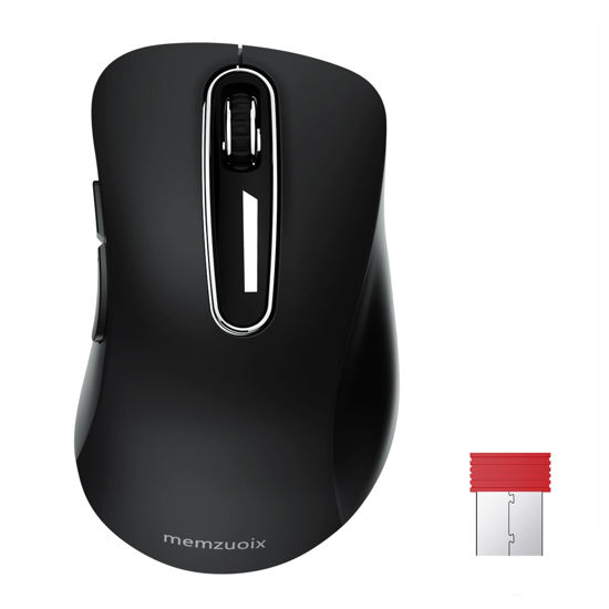 Picture of memzuoix 2.4G Wireless Mouse, 1200 DPI Computer Wireless Mouse with USB Receiver, Portable Wireless USB Mouse Battery Powered Cordless Mouse for Laptop, PC, Desktop, 5 Buttons (Black)