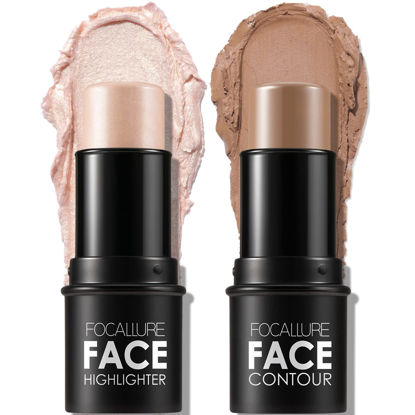 Picture of FOCALLURE 2 Pcs Contour Foundation Stick, Highlighter & Bronzer Pen, Face Brightens & Shades Pencil, Highlighting Shade Longwear Makeup, Highlight Bronzer Shaping Trimming Stick,Light-medium