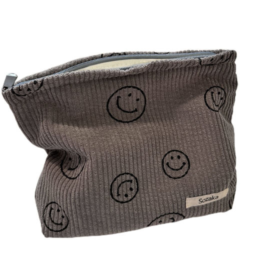 Picture of Cosmetic Bags for Women - Corduroy Cosmetic Bag Aesthetic Women Handbags Purses Smile Dots Makeup Organizer Storage Makeup Bag Girls Case Bags (Gray)