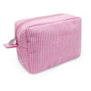 Picture of GFU Cosmetic Bag for Women, Large Makeup Bag, Travel Toiletry Stripe Cosmetic Bag, Seersucker Women Aesthetic Organizer Storage Pouch, Girls Handbags Purses (Pink)