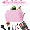 Picture of GFU Cosmetic Bag for Women, Large Makeup Bag, Travel Toiletry Stripe Cosmetic Bag, Seersucker Women Aesthetic Organizer Storage Pouch, Girls Handbags Purses (Pink)