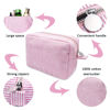Picture of GFU Cosmetic Bag for Women, Large Makeup Bag, Travel Toiletry Stripe Cosmetic Bag, Seersucker Women Aesthetic Organizer Storage Pouch, Girls Handbags Purses (Pink)