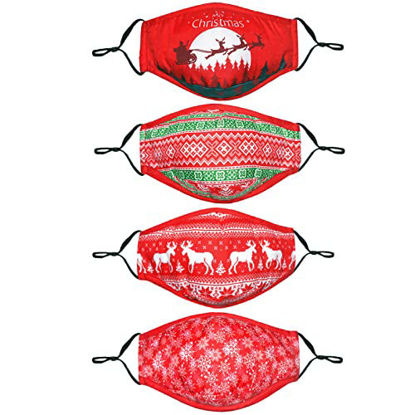 Picture of Christmas Face Mask Merry Christmas Gifts for Men Women Designer Red Xmas Navidad Cloth Breathable Reusable Washable Adjustable Nose Wire Cubre Bocas 4 Pack Printed Comfortable Fabric