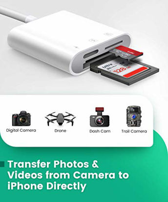Picture of SD Card Reader for iPhone iPad, AkHolz 2 in 1 SD Card Reader for iPhone iPad Camera Card Viewer Reader for Trail Game Camera DSLR Camera Dash Cams SD Card Reader, Portable No App Required
