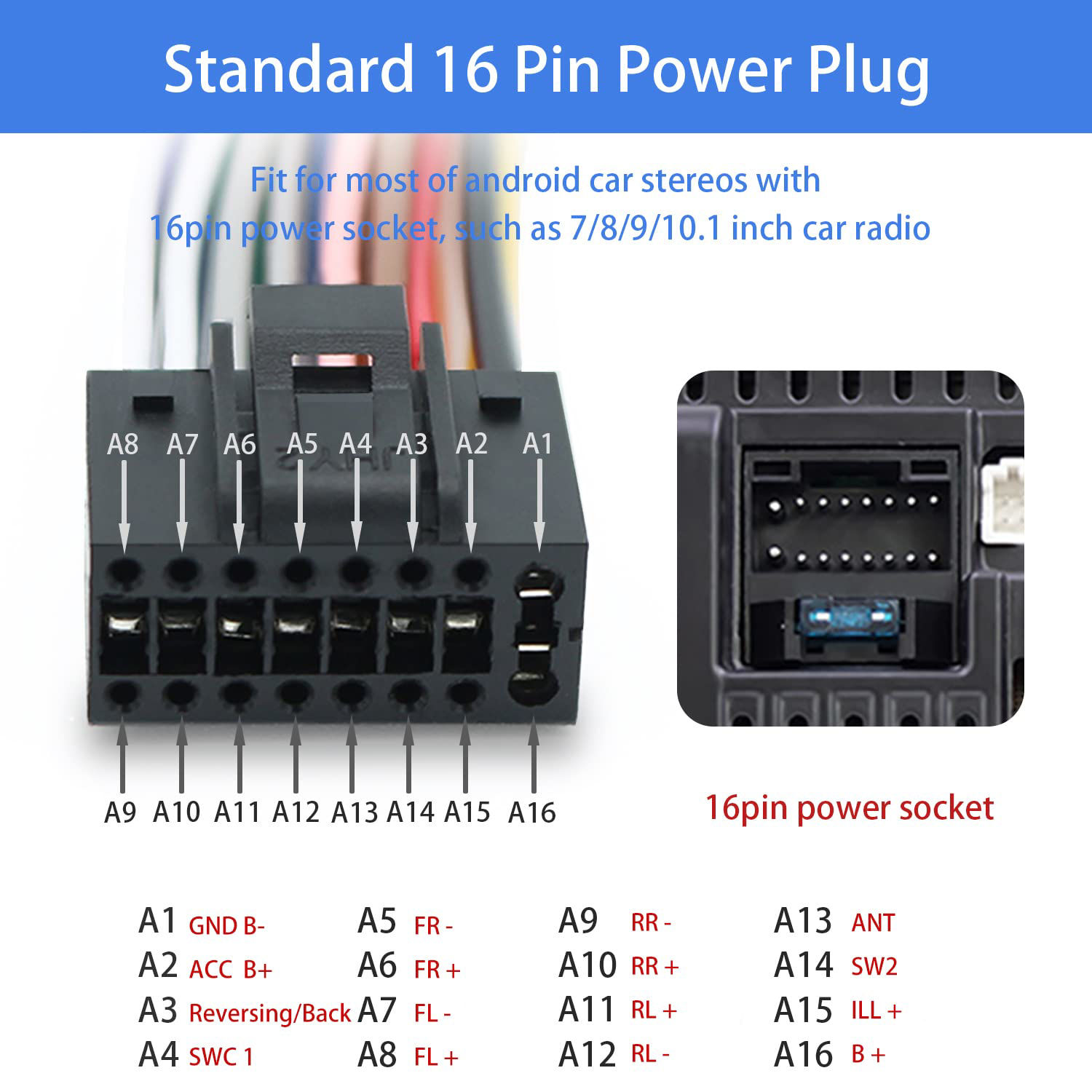 16-Pin Car Stereo Power Harness Adapter For Toyota – JBL AMP Compatible – Android/Aftermarket Radios
