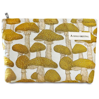 Picture of STARDW Cute Makeup Bag Cosmetic Bags for Women and Girls,Travel Makeup Bag Large Capacity Canvas Makeup Bag,Makeup Organizer Bag Zipper Pouch (Yellow Mushroom)