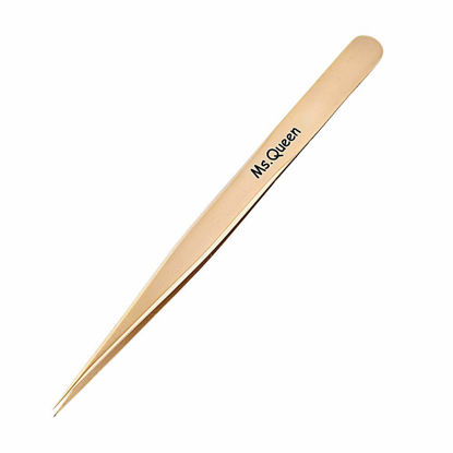 Picture of Ms.Queen Eyelash Extension Tweezers Set-Precision Tweezers for 2D-6D Volume&Individual False Lashes Extensions with PU Storage Case-Golden (Straight Tweezers/M003-5)