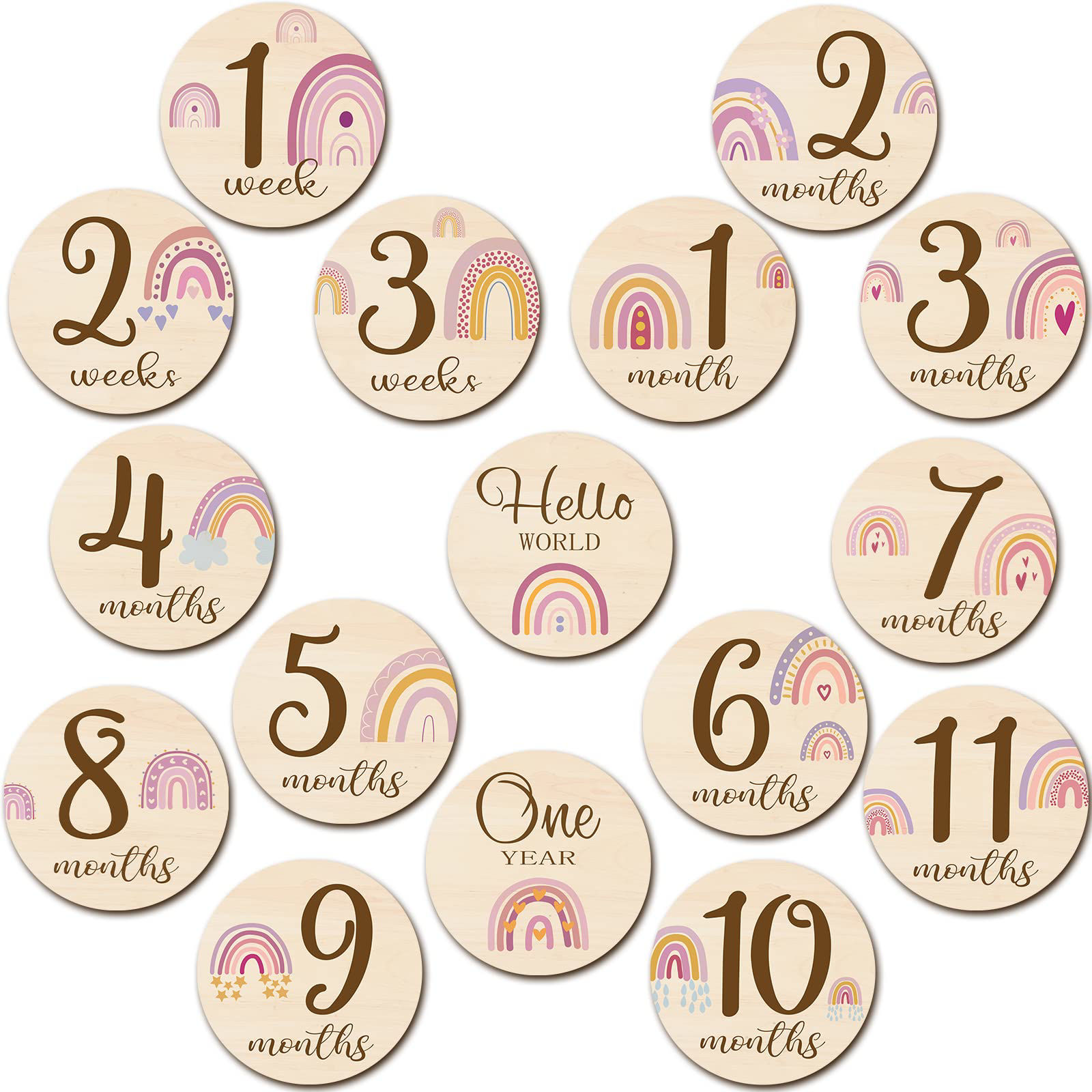 GetUSCart- 16 Pieces Wooden Baby Monthly Milestone Cards Boho Baby ...