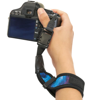 Picture of USA Gear Camera Wrist Strap with Padded Neoprene Design, Comfortable Support and Quick Release Buckles - Compatible with Canon, Fujifilm, Nikon, Sony and More Mirrorless Camera Hand Strap (Galaxy)