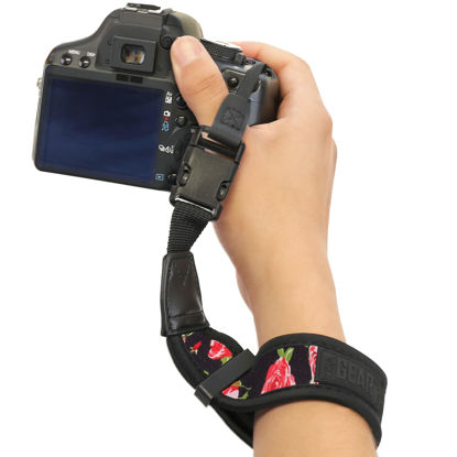 Picture of USA Gear Camera Wrist Strap with Padded Neoprene Design, Comfortable Support and Quick Release Buckles - Compatible with Canon, Fujifilm, Nikon, Sony and More Mirrorless Camera Hand Strap (Floral)
