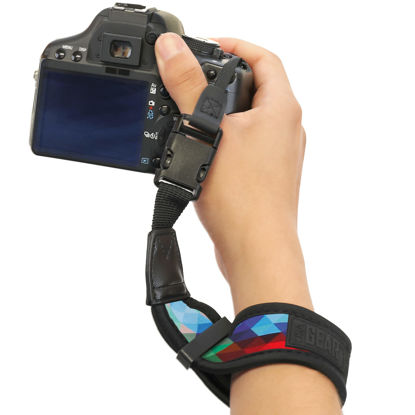 Picture of USA Gear Camera Wrist Strap with Padded Neoprene Design, Comfortable Support and Quick Release Buckles - Compatible with Canon, Fujifilm, Nikon, Sony and More Mirrorless Camera Hand Strap (Geometric)
