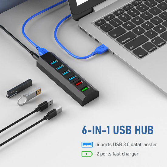 GetUSCart- USB Hub, Aiibe 6 Ports Super High Speed USB 3.0 Hub Splitter ...