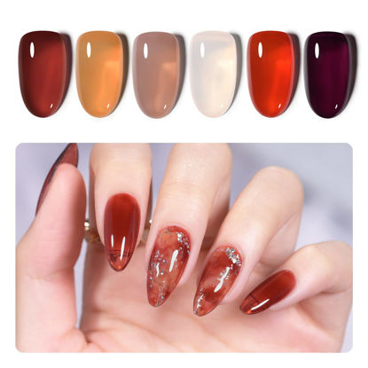 Picture of GAOY Jelly Brown Gel Nail Polish of 6 Transparent Nude White Dark Red Colors Sheer Gel Polish Kit for Salon Gel Manicure and Nail Art DIY at Home