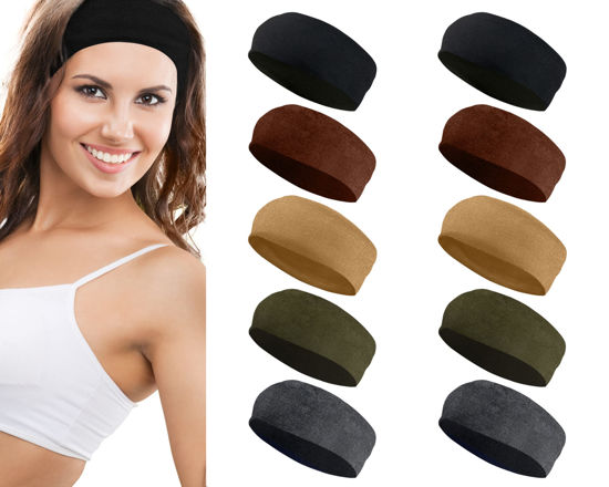Picture of Styla Hair 10 Pack Stretch Headbands Non-Slip Head Wraps Great for Sports, Yoga, Pilates, Running, Gym, Workouts, Baseball, Casual Wear, Gifts & More! (Earth Tones)