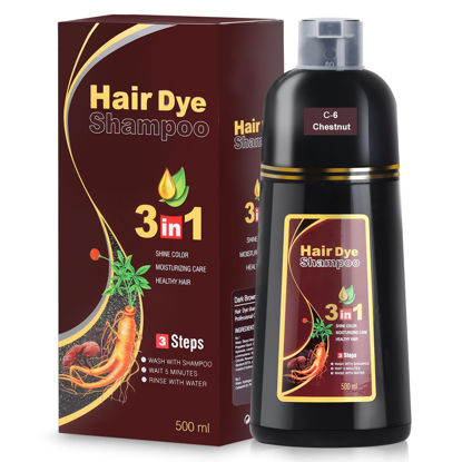 Picture of Zixsirp Black Hair Dye Shampoo for Gray Hair, Hair Color Shampoo for Women Men Gray Coverage, Herbal Ingredients 3 in 1 Black Hair Dye 500ml (Chestnut Brown)