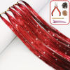 Picture of Hair Tinsel Kit with Tools and Instruction Easy to Use 1000 Strands 47 Inches Glitter Tinsel Hair Extensions for Women and Girls, Sparkling Shinny Fairy Hair Accessories for Christmas New Year Halloween Cosplay Party (RED)