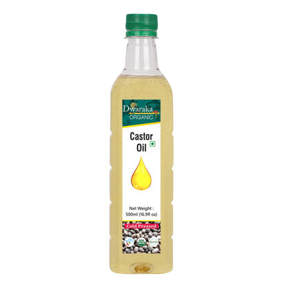 Picture of DWARAKA Organic - Cold Pressed Castor Oil, 16.9 Fl Oz, 500 ML, Healthy, Organic, Non GMO, All Natural