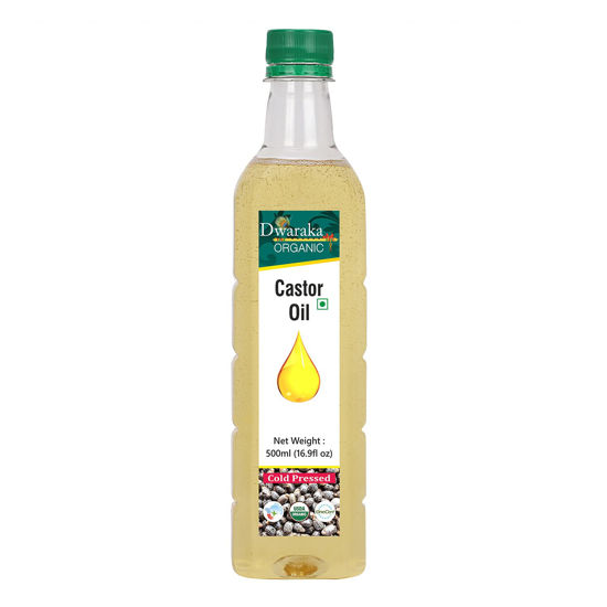 Picture of DWARAKA Organic - Cold Pressed Castor Oil, 16.9 Fl Oz, 500 ML, Healthy, Organic, Non GMO, All Natural