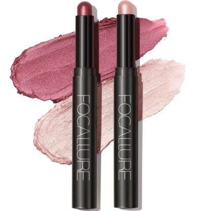 Picture of FOCALLURE 2 Pcs Shimmer Cream Eyeshadow Stick, Brightener Pencil Crayon, Highlighter Eye Shadow Stick Sets with Crease-proof Formula, Long Lasting Waterproof Make Up, Blossom