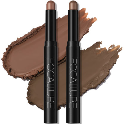 Picture of FOCALLURE 2 Pcs Shimmer Cream Eyeshadow Stick,Brightener Eyeshadow Pencil Crayon,Highlighter Eye Shadow Stick Sets with Crease-proof Formula,Long Lasting Waterproof Eye Shadow Make Up,Rich Rum