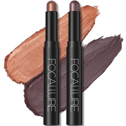 Picture of FOCALLURE 2 Pcs Shimmer Cream Eyeshadow Stick,Brightener Eyeshadow Pencil Crayon,Highlighter Eye Shadow Stick Sets with Crease-proof Formula,Long Lasting Waterproof Eye Shadow Make Up (Russian Roulette)