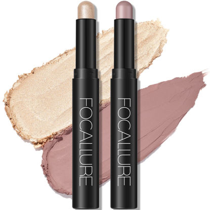 Picture of FOCALLURE 2 Pcs Shimmer Cream Eyeshadow Stick,Brightener Eyeshadow Pencil Crayon,Highlighter Eye Shadow Stick Sets with Crease-proof Formula,Long Lasting Waterproof Eye Shadow Make Up,Light Of Spring