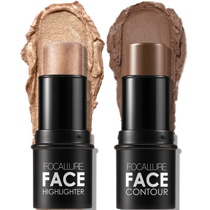 Picture of FOCALLURE 2 Pcs Contour Foundation Stick, Highlighter & Bronzer Pen, Face Brightens & Shades Pencil, Highlighting Shade Longwear Makeup, Highlight Bronzer Shaping Trimming Stick,Medium-deep