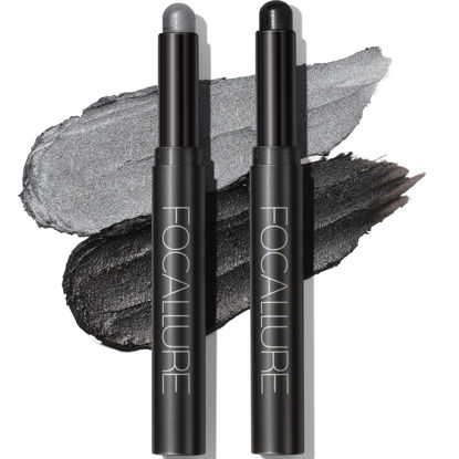 Picture of FOCALLURE 2 Pcs Shimmer Cream Eyeshadow Stick,Brightener Eyeshadow Pencil Crayon,Highlighter Eye Shadow Stick Sets with Crease-proof Formula,Long Lasting Waterproof Eye Shadow Make Up,Smoky-night