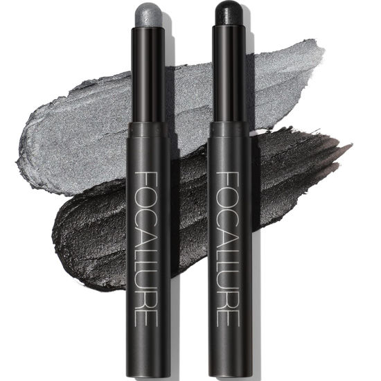 Picture of FOCALLURE 2 Pcs Shimmer Cream Eyeshadow Stick,Brightener Eyeshadow Pencil Crayon,Highlighter Eye Shadow Stick Sets with Crease-proof Formula,Long Lasting Waterproof Eye Shadow Make Up,Smoky-night