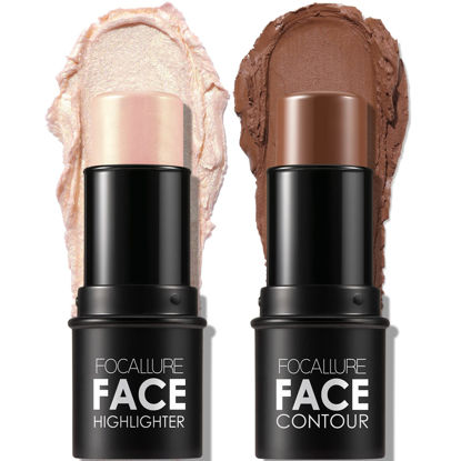 Picture of FOCALLURE 2 Pcs Contour Foundation Stick, Highlighter & Bronzer Pen, Face Brightens & Shades Pencil, Highlighting Shade Longwear Makeup, Highlight Bronzer Shaping Trimming Stick,Neutral