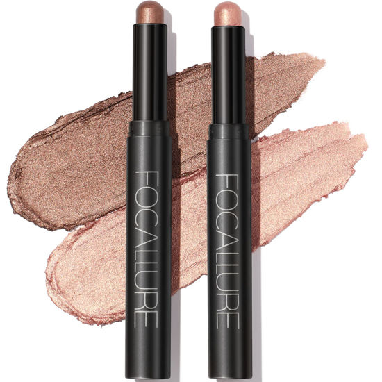 Picture of FOCALLURE 2 Pcs Cream Eyeshadow Stick,Shimmer Eyeshadow Pencil Crayon,High Pigmented Eye Shadow Pen,Waterproof Long Lasting Eye Highlighter Stick,Straight-up Classy