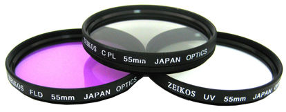 Picture of Zeikos 55mm Multi-Coated High Resolution 3-piece Glass Filter Set (UV, Fluorescent, Circular Polarizer)