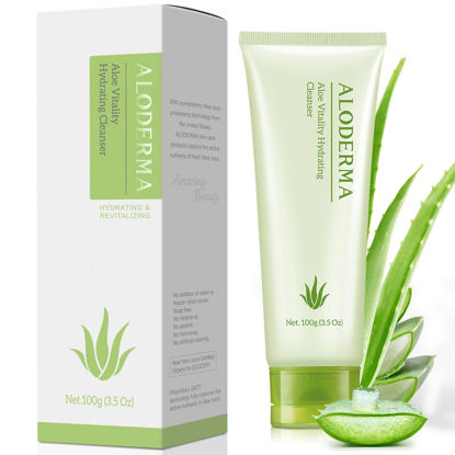 Picture of Aloderma Hydrating Facial Cleanser featuring 75% Organic Aloe Vera - Gentle Face Cleanser - Hydrating Face Wash for Sensitive Skin - Natural Aloe Vera Face Wash for Women and Men, Daily Aloe Cleanser