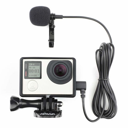 Picture of SOONSUN Frame Mount Housing Case with External Lavalier Lapel Clip-on Microphone for GoPro Hero 3, Hero3+, Hero 4 Black White Silver Action Cameras