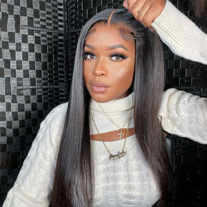 Picture of ISEE HAIR HD Lace Front Wig Wear & Go Glueless Lace Wig Brazilian Straight Lace Wigs For Women No Glue 4x6 Lace Pre Cut Wig Human Hair Wigs Transparent Lace Closure Wigs 180% Density 18 Inch