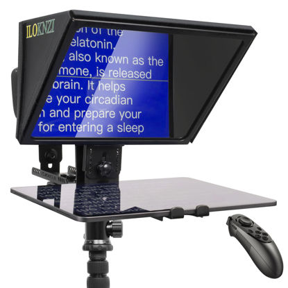 Picture of ILOKNZI 12.4 Inch Liftable Teleprompter for Tablets, with Remote Control and teleprompter app, Adjustable Tempered Beam Splitter 70/30 Glass, Carry Case, Professional Prompt line Tool
