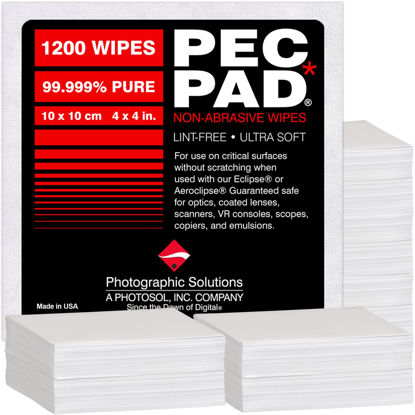 Picture of PEC-PAD Lint Free Wipes 4”x4” Non-Abrasive Ultra Soft Cloth for Cleaning Sensitive Surfaces Like Camera, Lens, Filters, Film, Scanners, Telescopes, Microscopes, Binoculars. (1200 Sheets Per/Pkg)