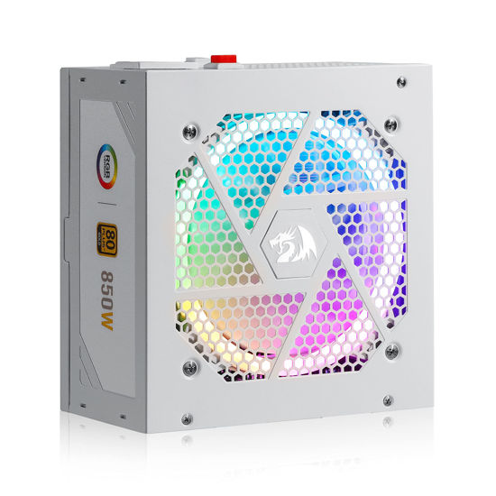 Picture of Redragon PSU007 80+ Gold 850 Watt ATX Fully Modular Power Supply w/ 80 Plus Gold Certified, Compact 160mm Size and Low Noise RGB Fan 0 RPM, 100% Japanese Capacitors, Full Mod Cables, White