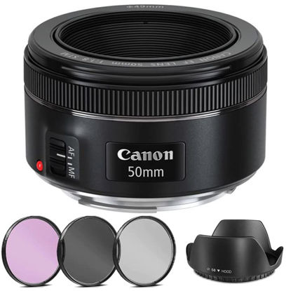 Picture of Canon EF 50mm f/1.8 STM Lens + 3 Piece Filter-Kit + Hood