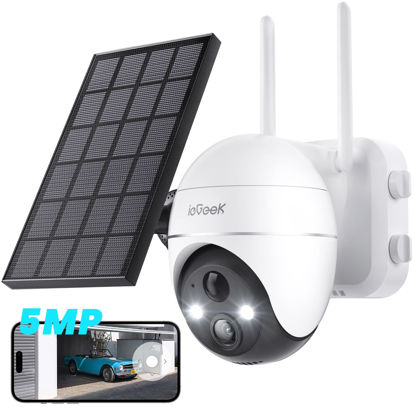 Picture of ieGeek 5MP Security Cameras Wireless Outdoor, Solar Camera Security Outdoor WiFi 360° PTZ Battery Powered with Spotlight & Siren/Motion Detection/Color Night Vision/2-Way Audio/IP65, Works with Alexa