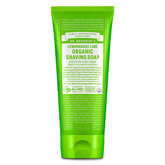 Picture of Dr. Bronner's - Organic Shaving Soap (Lemongrass, 7 Ounce) - Certified Organic, Sugar and Shikakai Powder, Soothes and Moisturizes for Close Comfortable Shave, Use on Face, Underarms and Legs