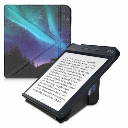  kwmobile Cover Compatible with Kobo Aura H2O Edition 1 Case -  Stand + Strap - Cosmic Nature Blue/Grey/Black : Electronics