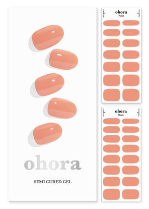 Picture of ohora Semi Cured Gel Nail Strips (N Cream Sunshine) - Works with Any UV Nail Lamps, Salon-Quality, Long Lasting, Easy to Apply & Remove - Includes 2 Prep Pads, Nail File & Wooden Stick