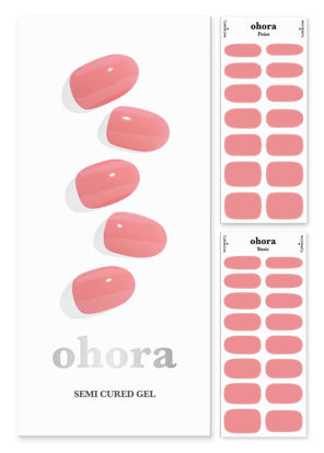 Picture of ohora Semi Cured Gel Nail Strips (N Cream Glow) - Works with Any Nail Lamps, Salon-Quality, Long Lasting, Easy to Apply & Remove - Includes 2 Prep Pads, Nail File & Wooden Stick - Pink