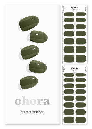 Picture of ohora Semi Cured Gel Nail Strips (N Cream Moss) - Works with Any Nail Lamps, Salon-Quality, Long Lasting, Easy to Apply & Remove - Includes 2 Prep Pads, Nail File & Wooden Stick - Green