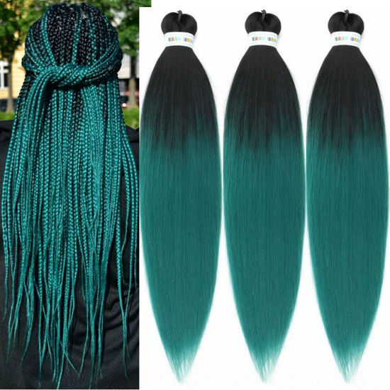 Picture of Ombre Braiding Hair Prestretched Kanekalon Braids Hair Black to Dark Green Hair Extensions