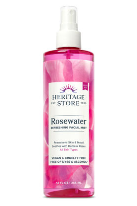 Picture of HERITAGE STORE Rosewater, Refreshing Facial Mist for Glowing Skin, With Damask Rose Oil, All Skin Types, Rose Water Spray for Face Made Without Dyes or Alcohol, Vegan & Cruelty Free (12oz)